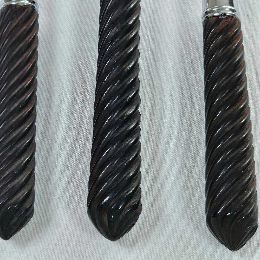 Set of 4 Stainless Steel Forks with Dark Brown Spiral Twist Handles Flatware